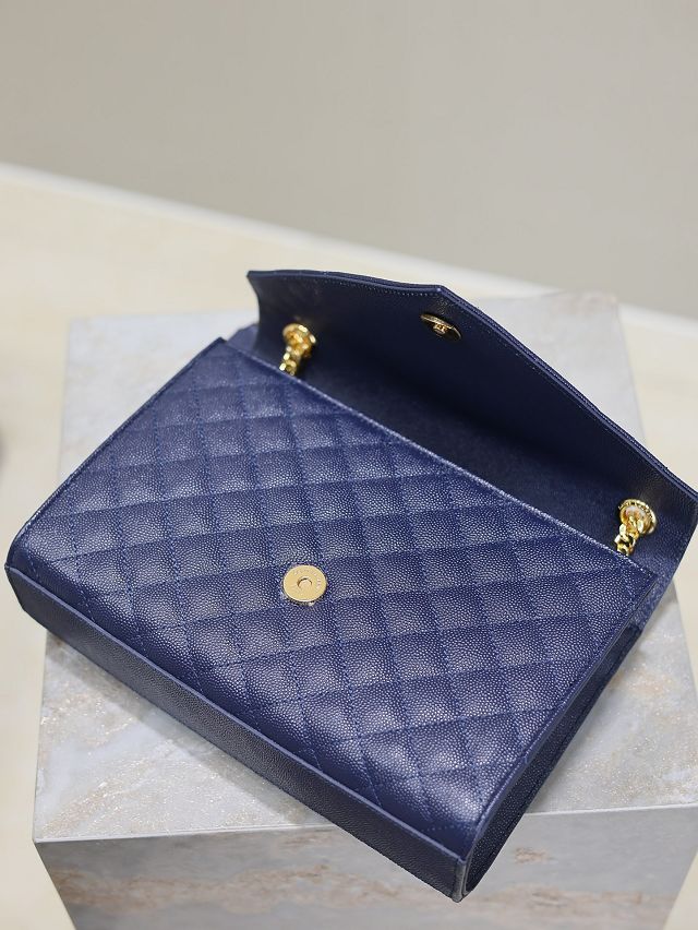 YSL original grained calfskin medium envelope chain bag 487206 navy blue