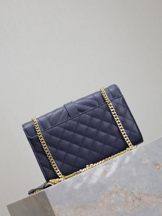 YSL original grained calfskin small envelope chain bag 526286 navy blue