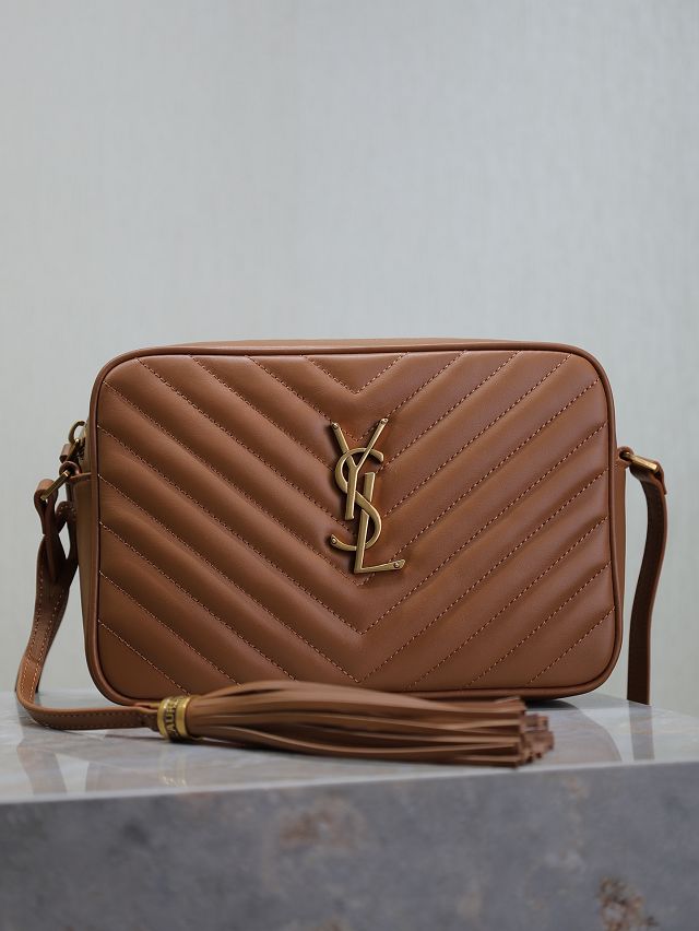 YSL original patent calfskin lou camera bag 520534 dark brown