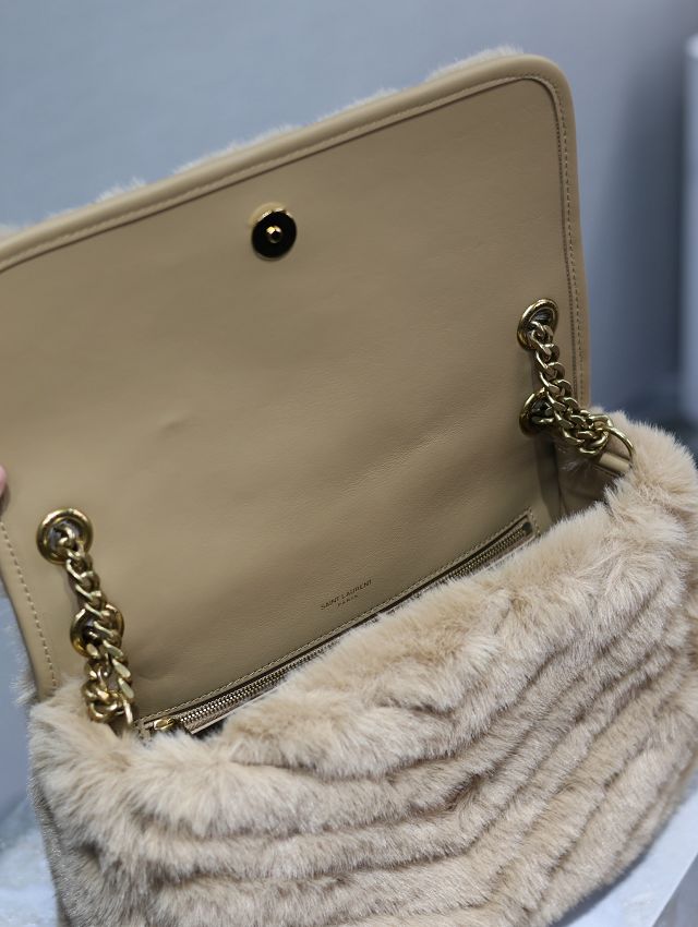 YSL original rabbit hair niki medium bag 498894 beige