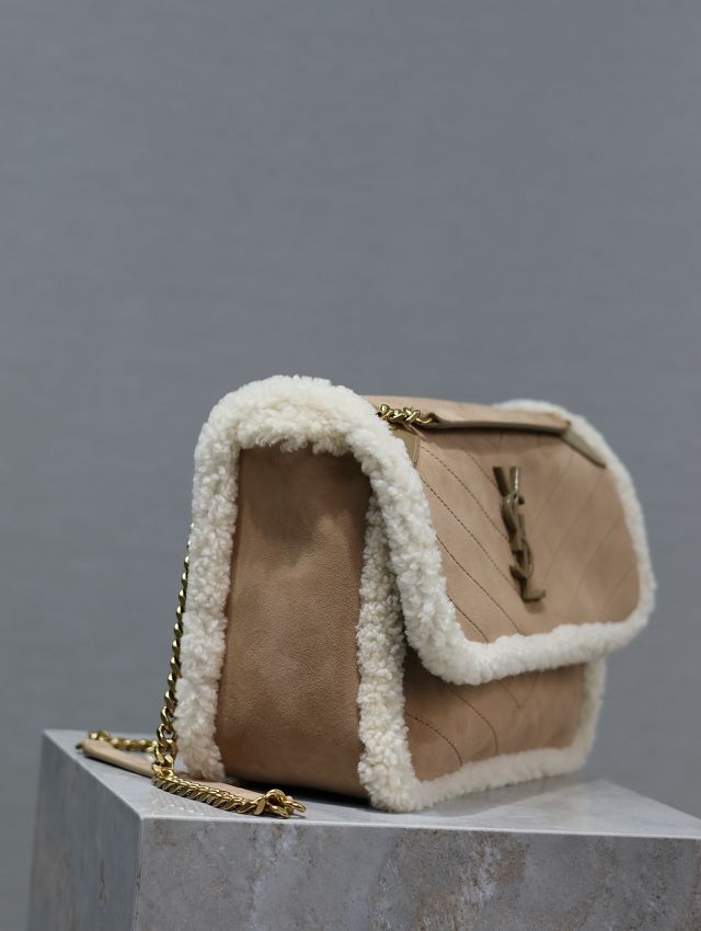 YSL original shearling medium niki bag 633158 beige