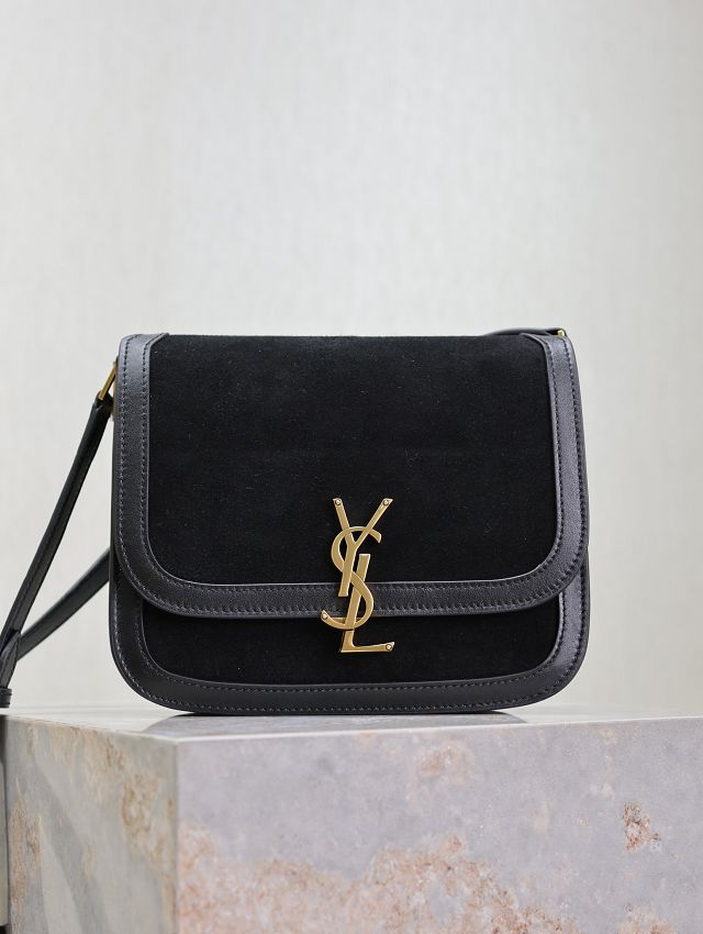 YSL original suede calfskin solferino medium satchel 635025 black