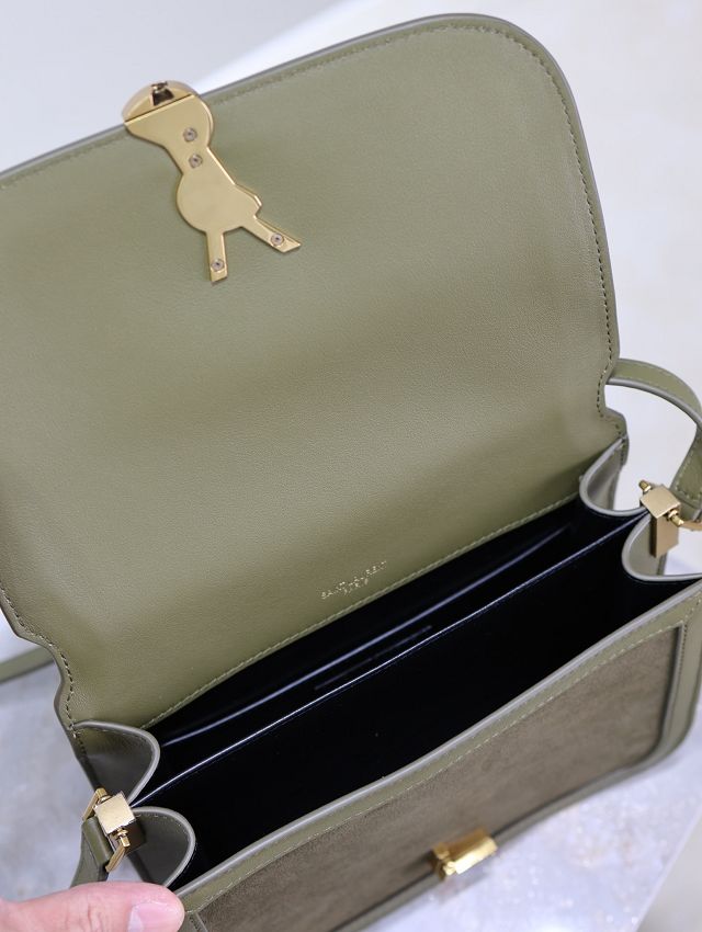 YSL original suede calfskin solferino medium satchel 635025 green