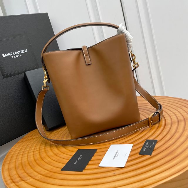 YSL original box calfskin medium le 37 bucket bag 742828 brown