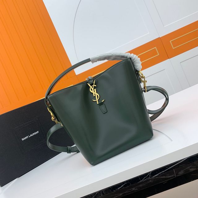 YSL original calfskin small le 37 bucket bag 749036 dark green