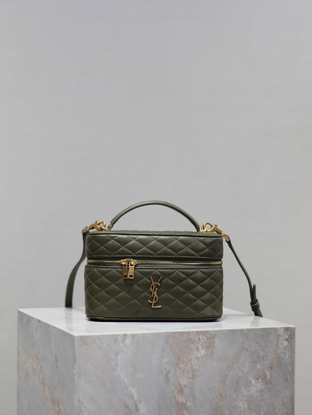 YSL original lambskin gaby vanity bag 766731 dark green