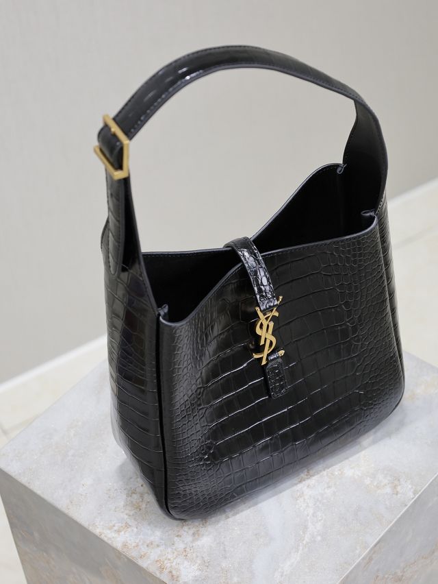 YSL original crocodile calfskin le 5A7 small tote bag 713938 black