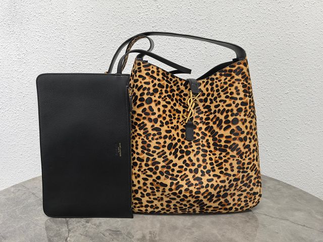 YSL original leopard calfskin le 5A7 large tote bag 753837 brown