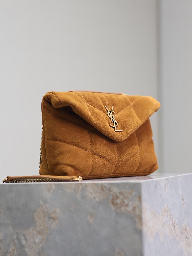 YSL original suede calfskin puffer mini bag 759337 brown