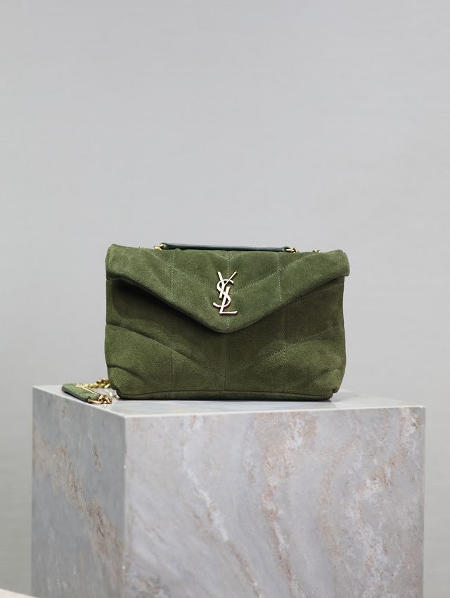 YSL original suede calfskin puffer mini bag 759337 green