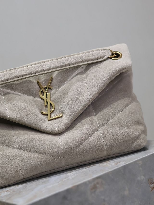 YSL original suede calfskin puffer small bag 577476 grey