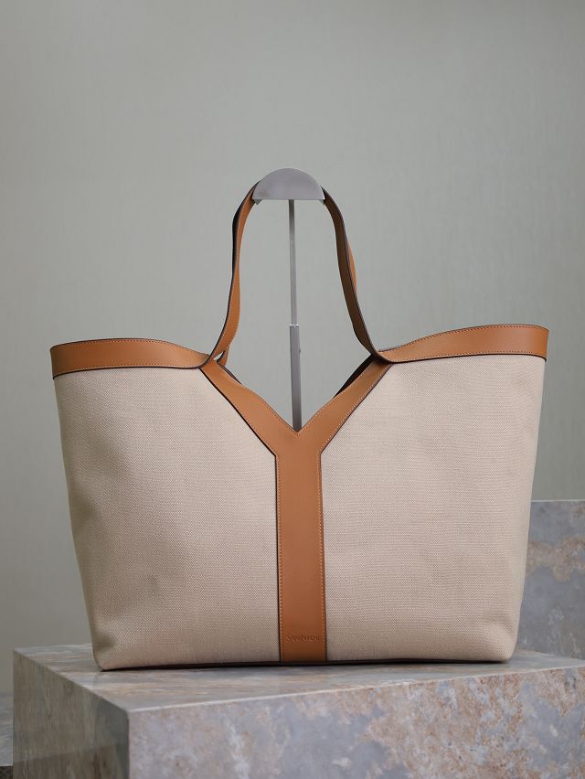 YSL original canvas Y tote shopping bag 817602 beige