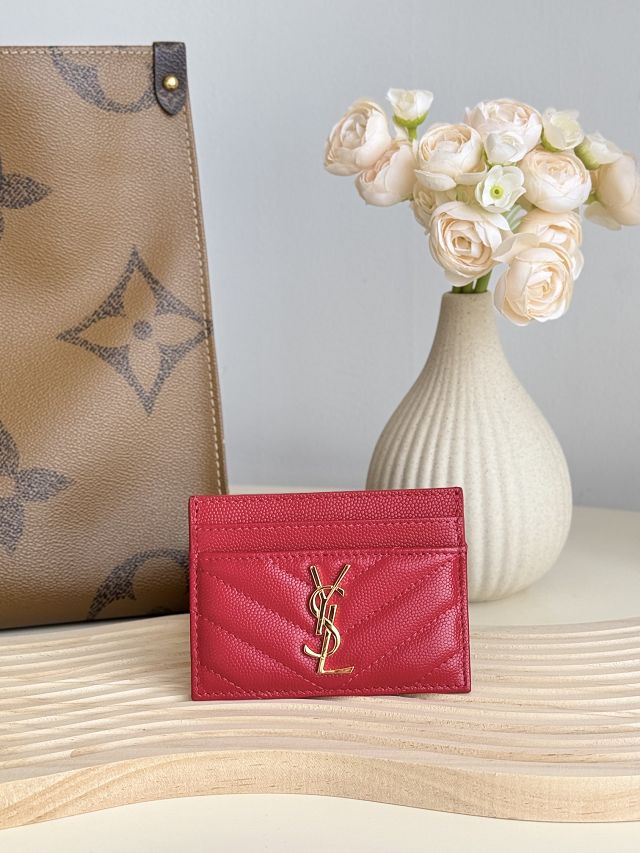 YSL original grained calfskin card holder 423291