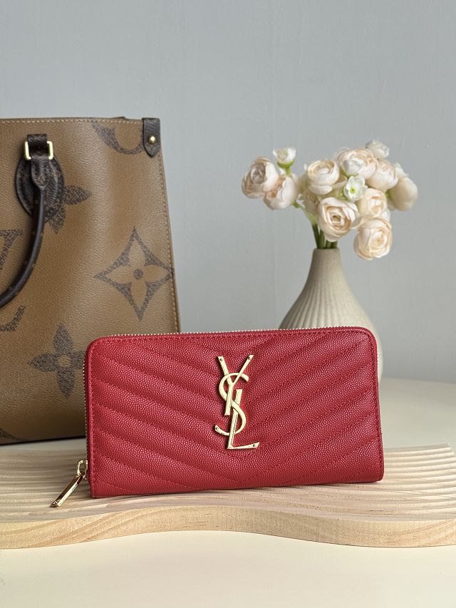 YSL original grained calfskin zipper wallet 358094