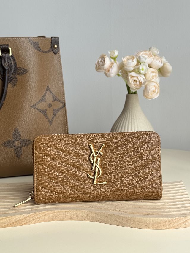 YSL original grained calfskin zipper wallet 358094