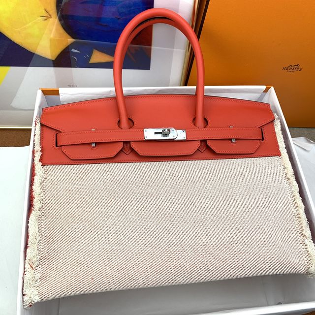 Hermes handmade original calfskin&canvas birkin bag BK00039 red