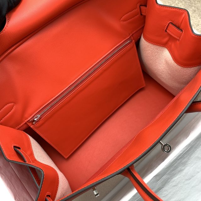 Hermes handmade original calfskin&canvas birkin bag BK00039 red