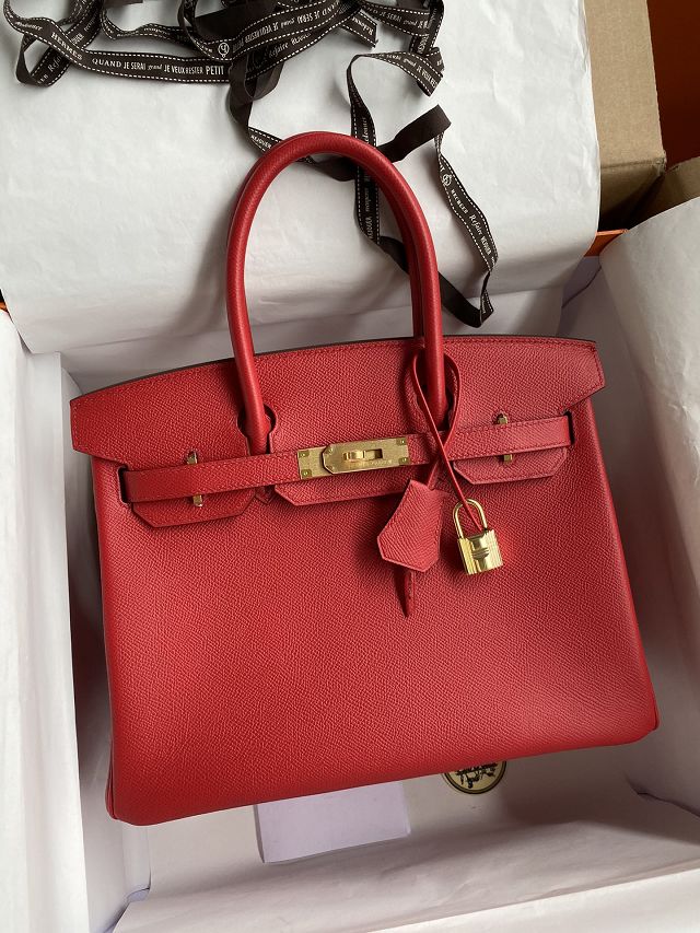 Hermes original epsom leather birkin 25 bag H25-3 rouge casaque