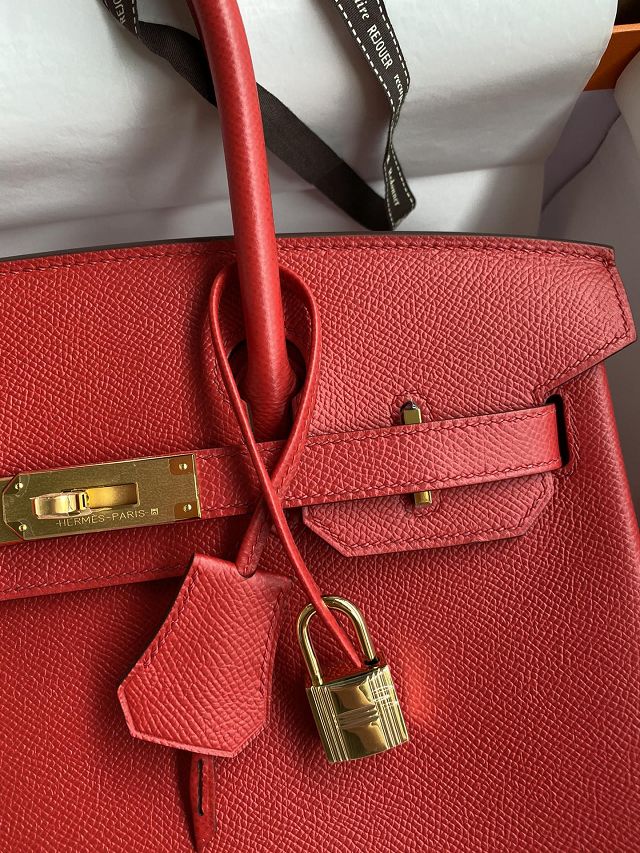 Hermes original epsom leather birkin 25 bag H25-3 rouge casaque