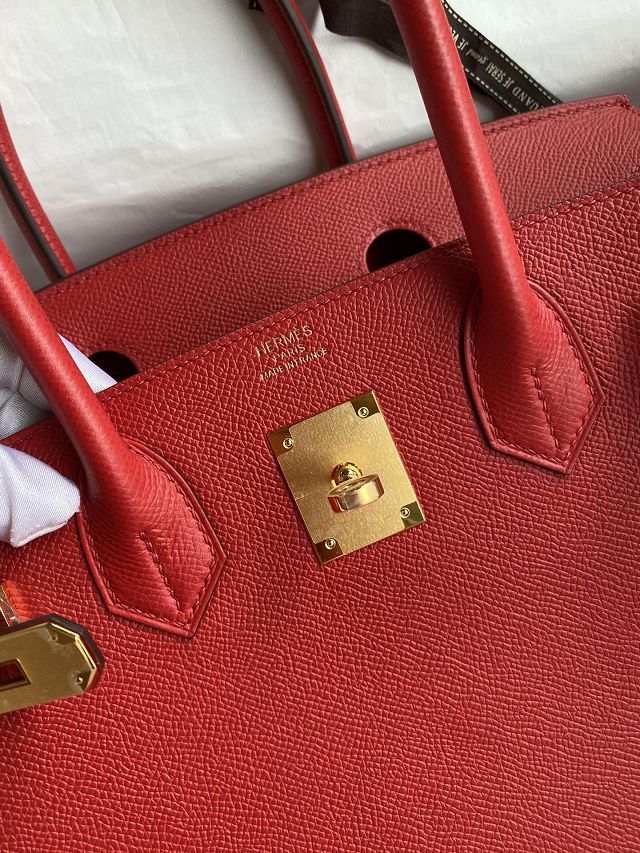 Hermes original epsom leather birkin 25 bag H25-3 rouge casaque