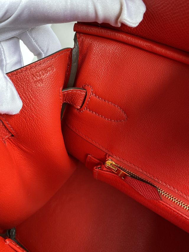 Hermes original epsom leather birkin 25 bag H25-3 rouge casaque