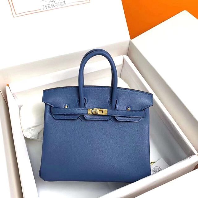 Hermes original swift leather birkin 25 bag H25-5 blue agate