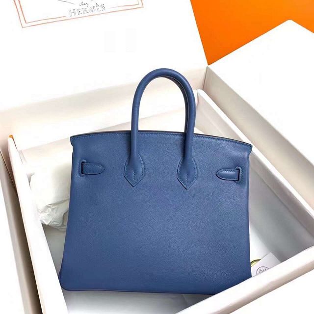 Hermes original swift leather birkin 25 bag H25-5 blue agate