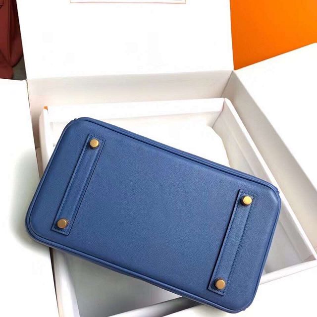 Hermes original swift leather birkin 25 bag H25-5 blue agate