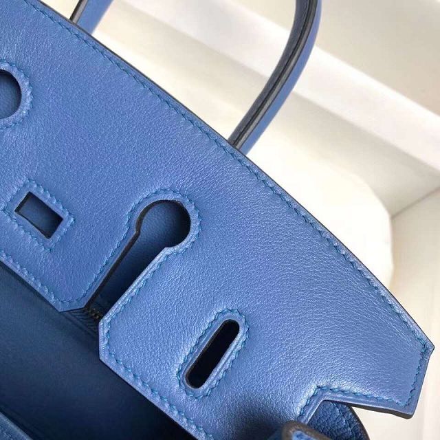 Hermes original swift leather birkin 25 bag H25-5 blue agate