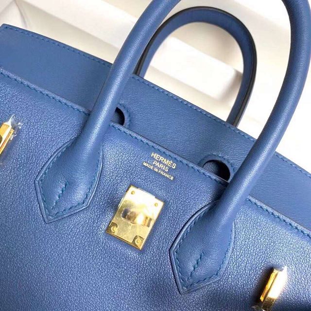 Hermes original swift leather birkin 25 bag H25-5 blue agate