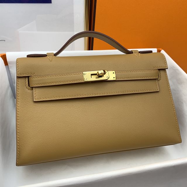 Hermes original swift leather mini kelly 22 clutch K0012 biscuit