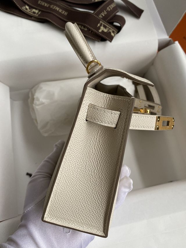 Hermes original epsom leather mini kelly 19 bag K0019 craie