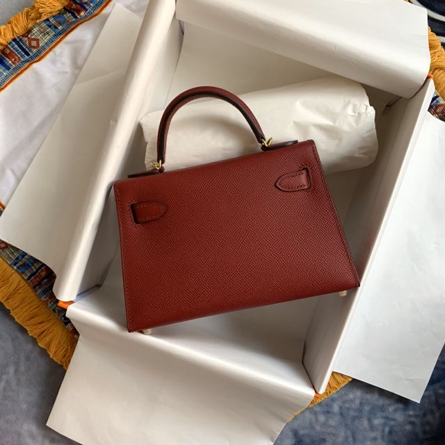 Hermes original epsom leather mini kelly 19 bag K0019 ruby 