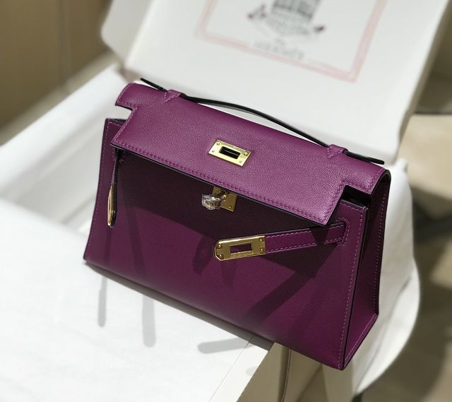 Hermes original swift leather mini kelly 22 clutch K012 anemone