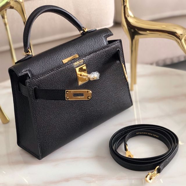 Hermes original goatskin mini kelly 19 bag KG0019 black