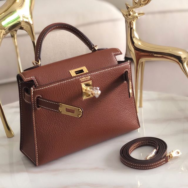 Hermes original goatskin mini kelly 19 bag KG0019 brown