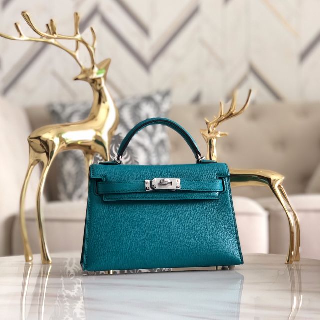 Hermes original goatskin mini kelly 19 bag KG0019 turquoise blue