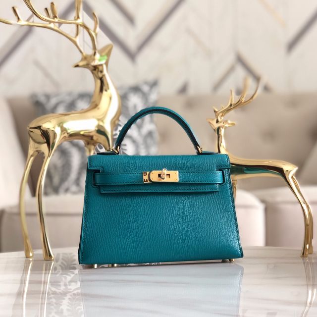 Hermes original goatskin mini kelly 19 bag KG0019 turquoise blue