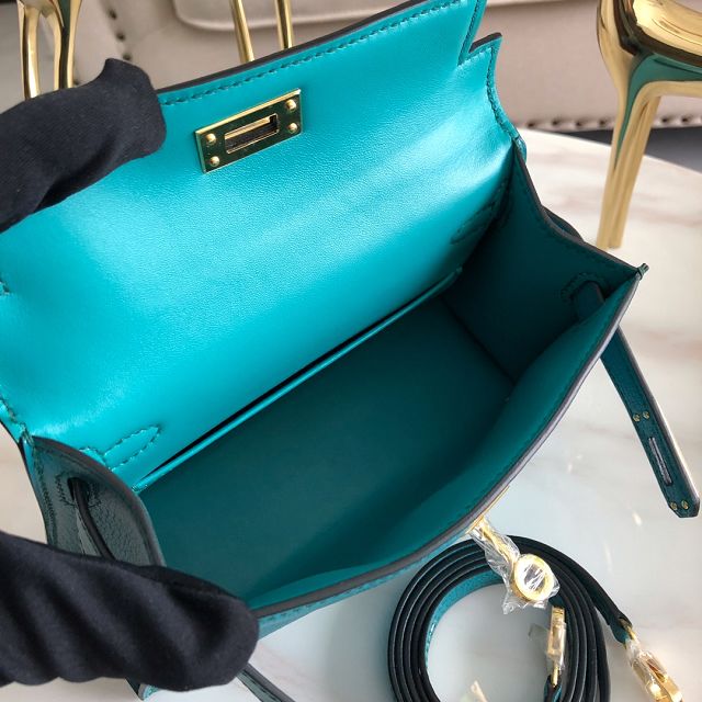 Hermes original goatskin mini kelly 19 bag KG0019 turquoise blue