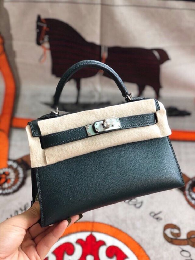 Hermes original goatskin mini kelly 19 bag KG0019 vert cypres