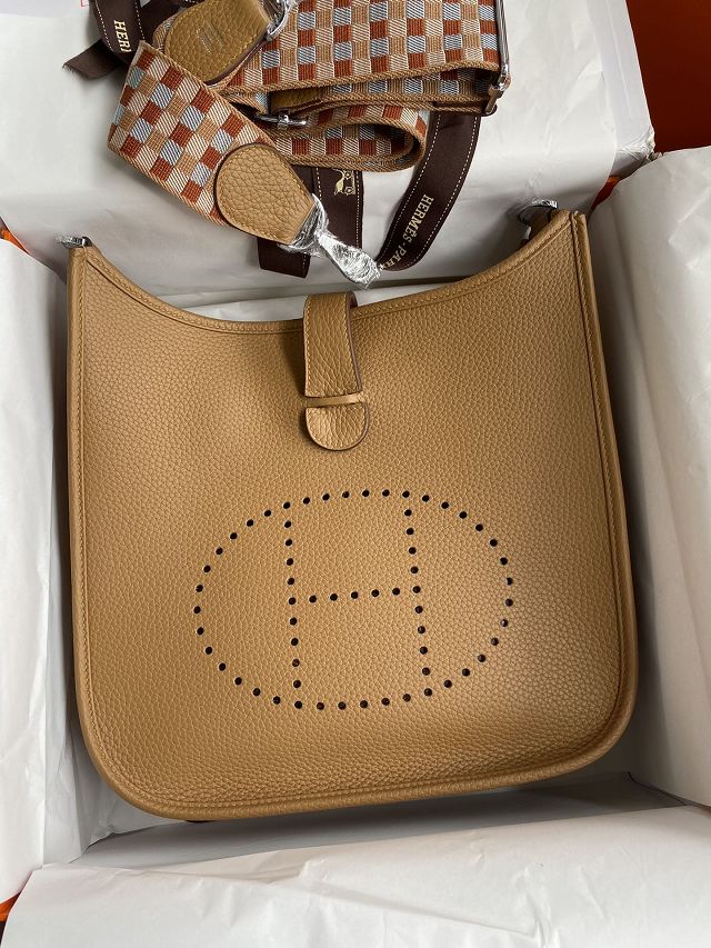 Hermes original togo leather evelyne pm shoulder bag E29 biscuit