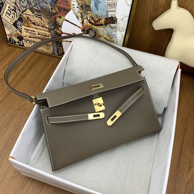 Hermes original chamkila leather kelly elan KE0028-5 grey etoupe