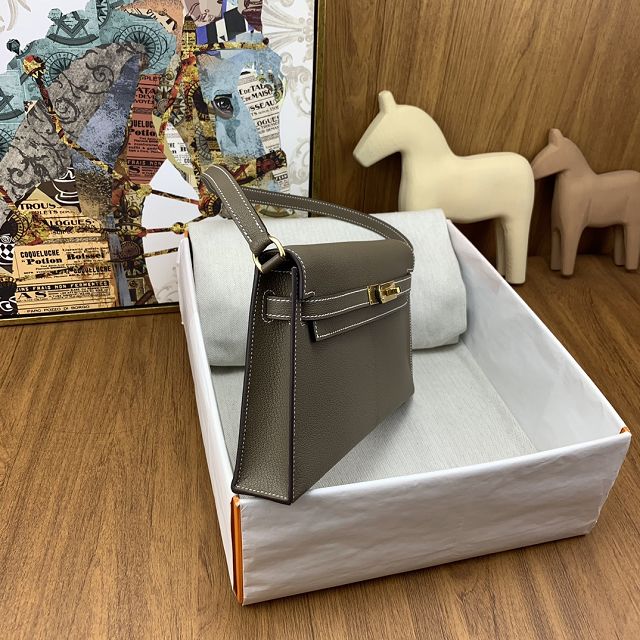 Hermes original chamkila leather kelly elan KE0028-5 grey etoupe