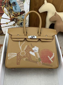 Hermes handmade original togo leather birkin 35 bag HL0350 biscuit