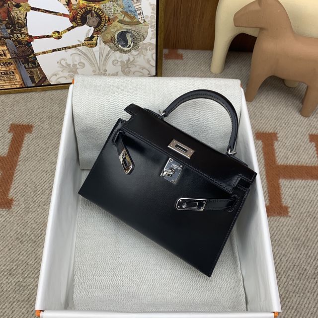 Hermes original box leather mini kelly 19 bag K0019 black