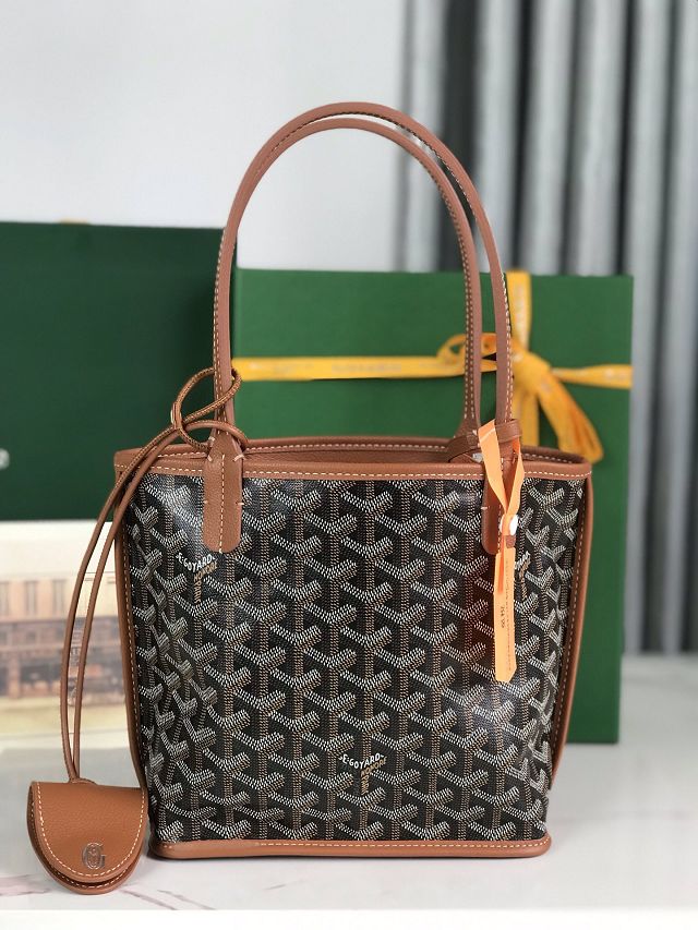 Goyard original calfskin&canvas reversible anjou mini bag GY0086-2 brown