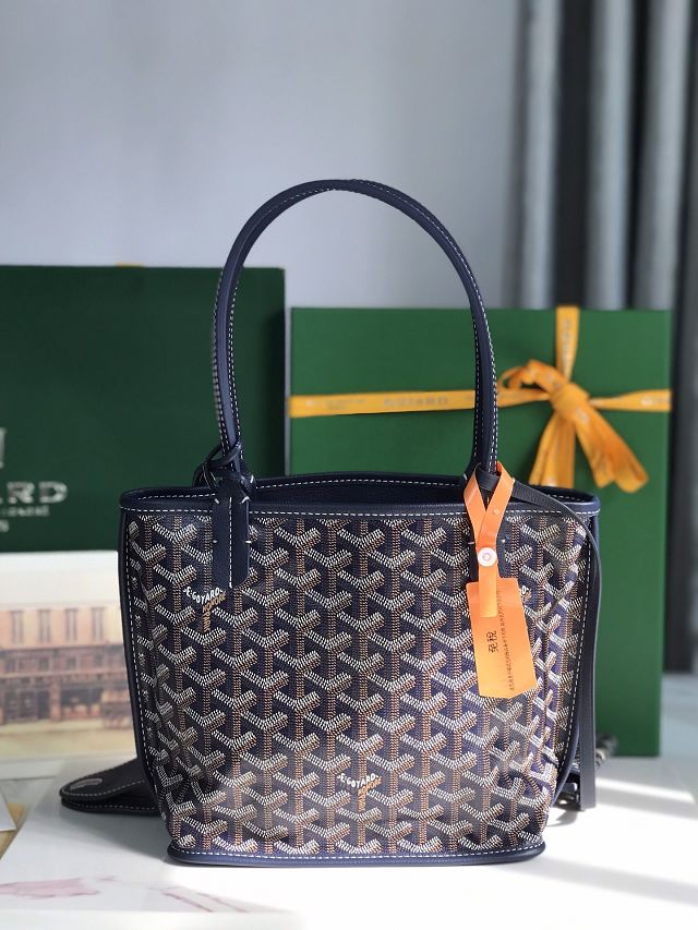 Goyard original calfskin&canvas reversible anjou mini bag GY0086-2 navy blue