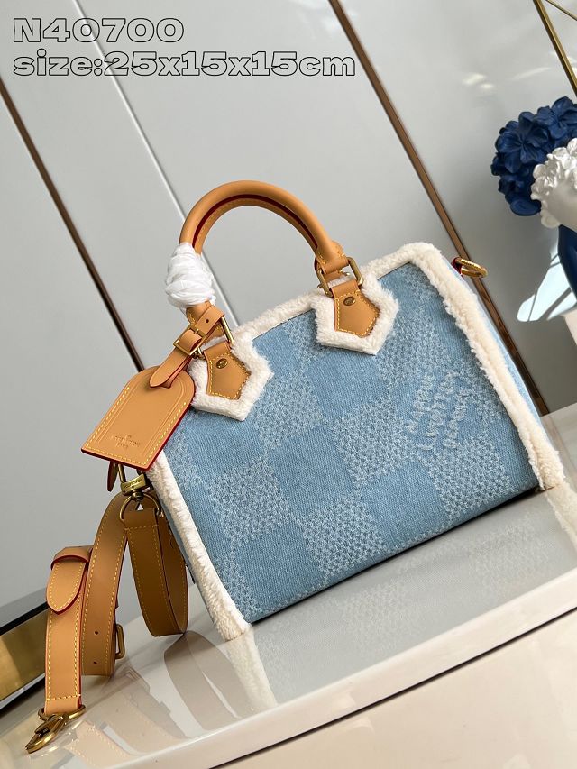 Louis vuitton original denim bloom speedy 25 handbag N40700 blue