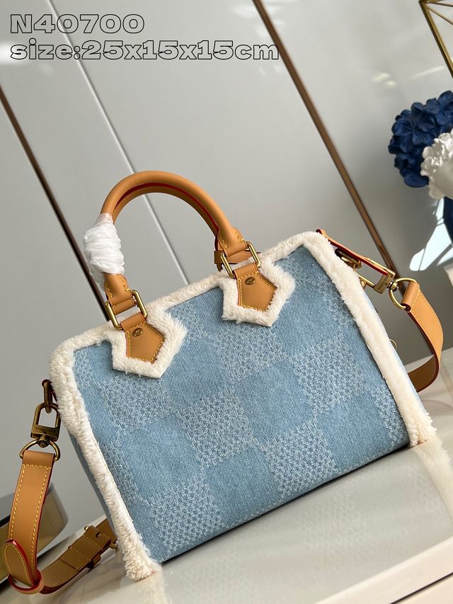 Louis vuitton original denim bloom speedy 25 handbag N40700 blue