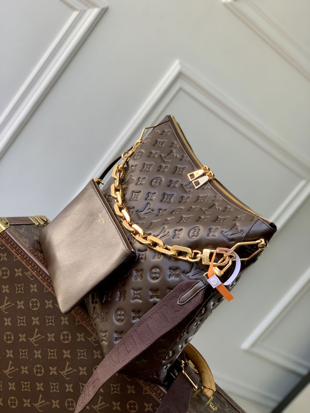 Louis vuitton original monogram calfskin coussin hobo MM M12072 chocolat